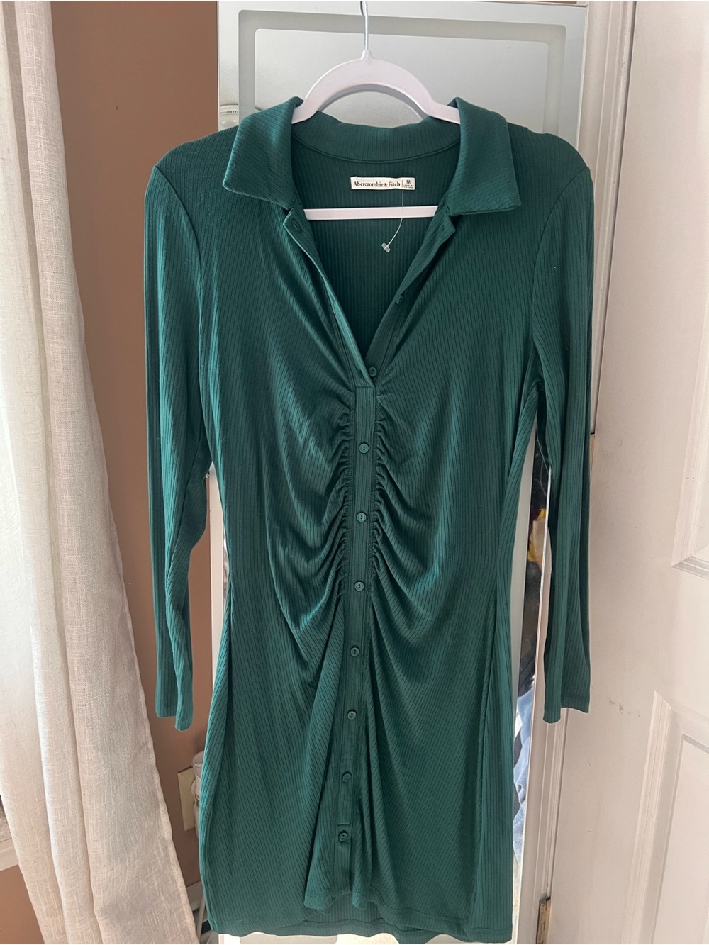Abercrombie & Fitch Deep Green Ruched Button-Front dress